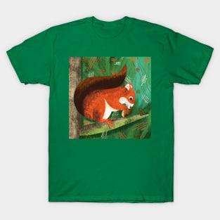 Red squirrel eating a nut in a tree T-Shirt